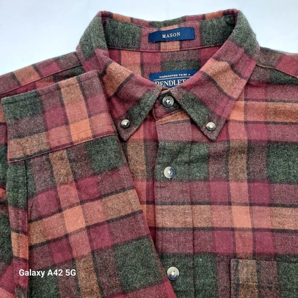 Pendleton Mason Plaid Button Down Long Sleeve Cotton Shirt - Men's Med